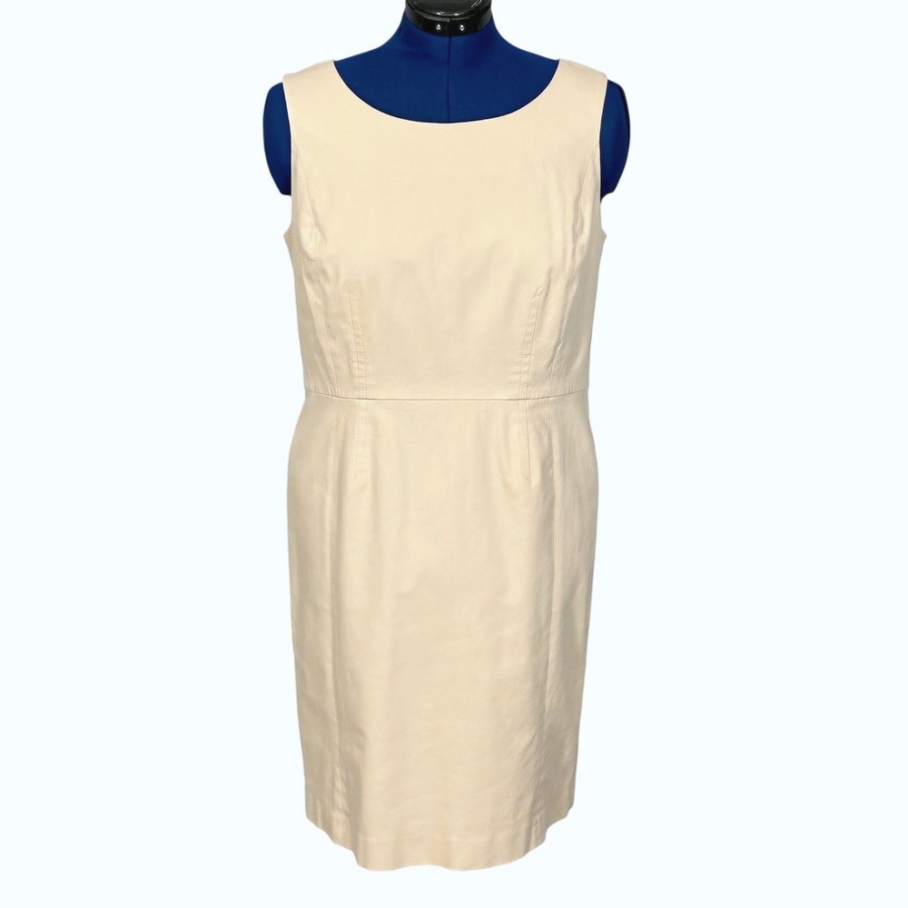 Talbots Petites Peach Cream Sleeveless Sheath Dress 14P Cotton Blend PH200 12/14